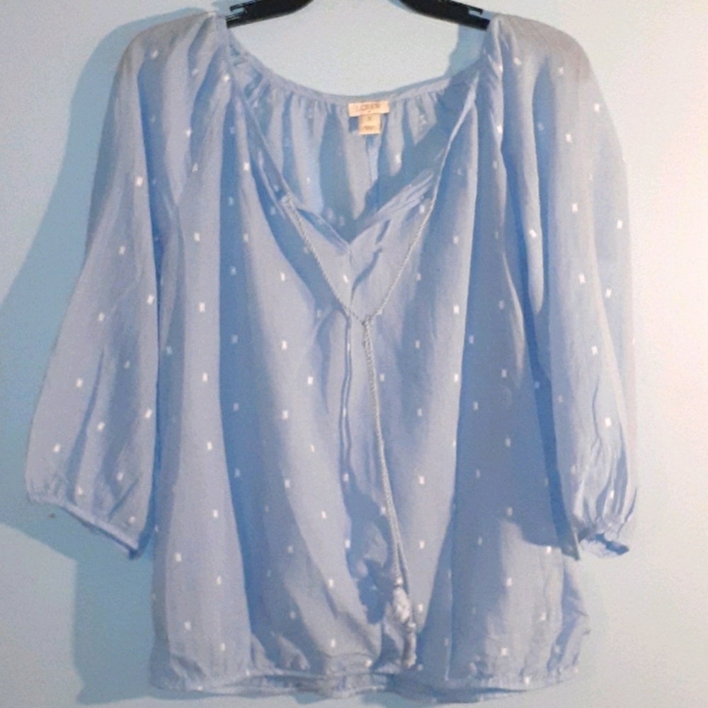 J. Crew Blue White Peasant Blouse Size Small